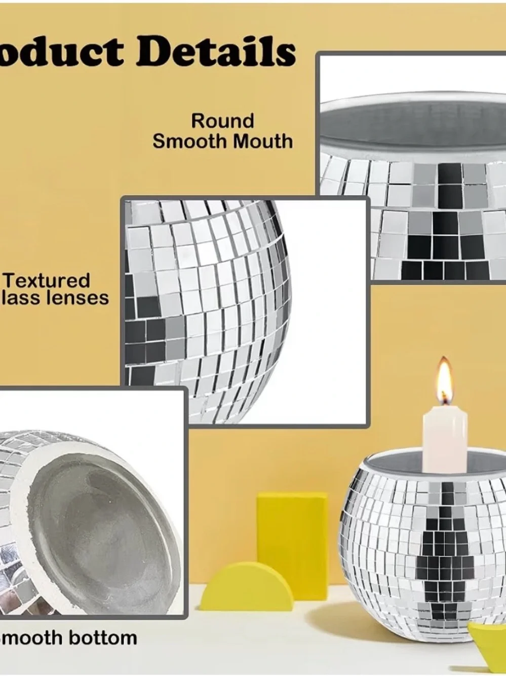 New Set of 6 Silver Mini Mosaic Disco Ball Candle Holders